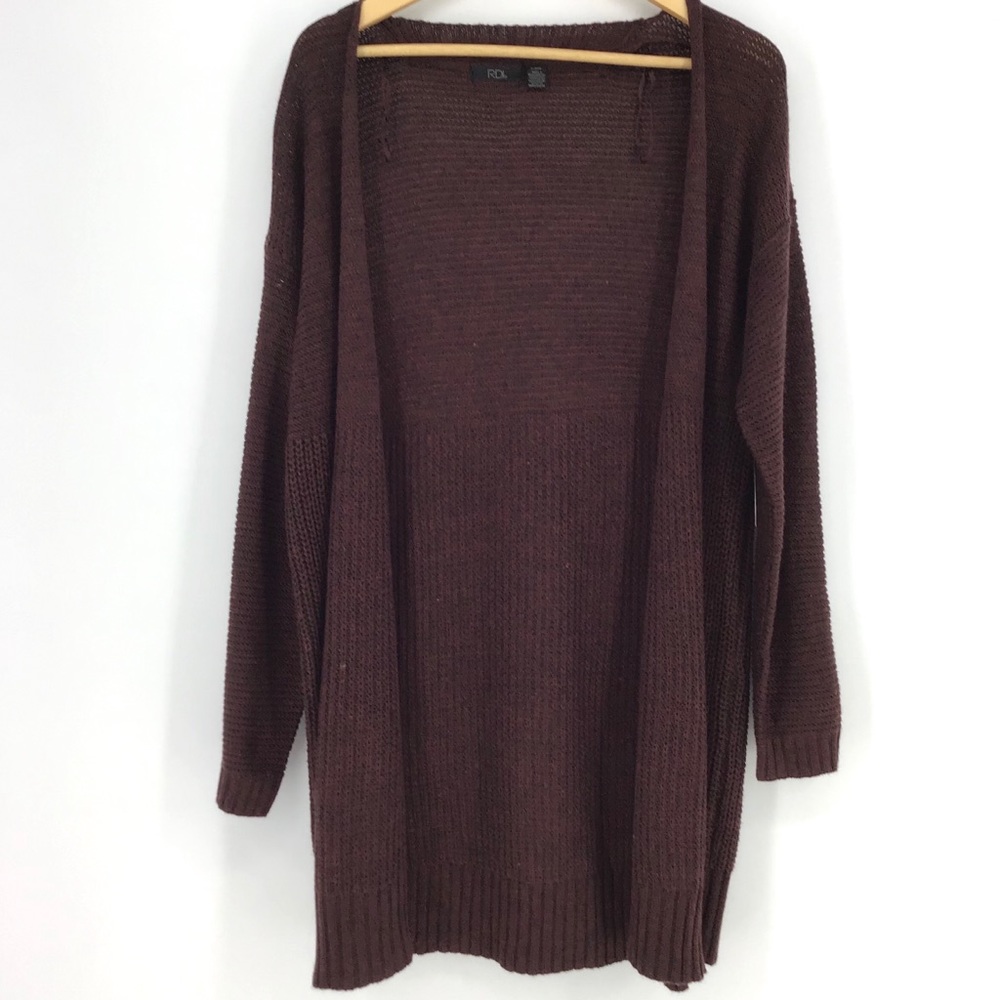 NEW RDI Burgundy Mixed Stitch Shaker Knit Cardigan